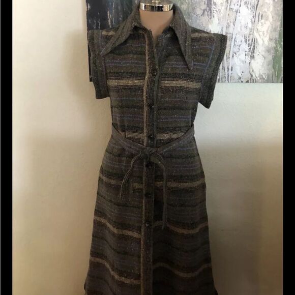 VTG Jimmy Hourihan Dublin Donegal Striped Tweed Wool Dress Ireland Womens MED - Picture 1 of 11